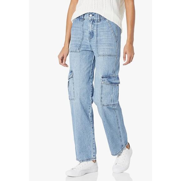 BLANKNYC Cargo Demin Wide Leg Pants Jean Denim Sz Large Elastic Wait $118 NWT - Picture 4 of 6